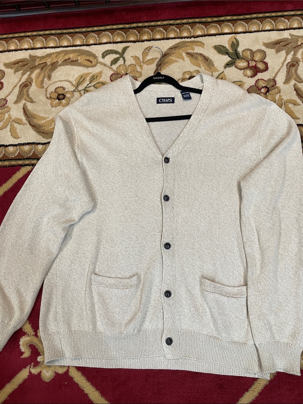 Chaps Men's Light Cream V-Neck Button Cardigan